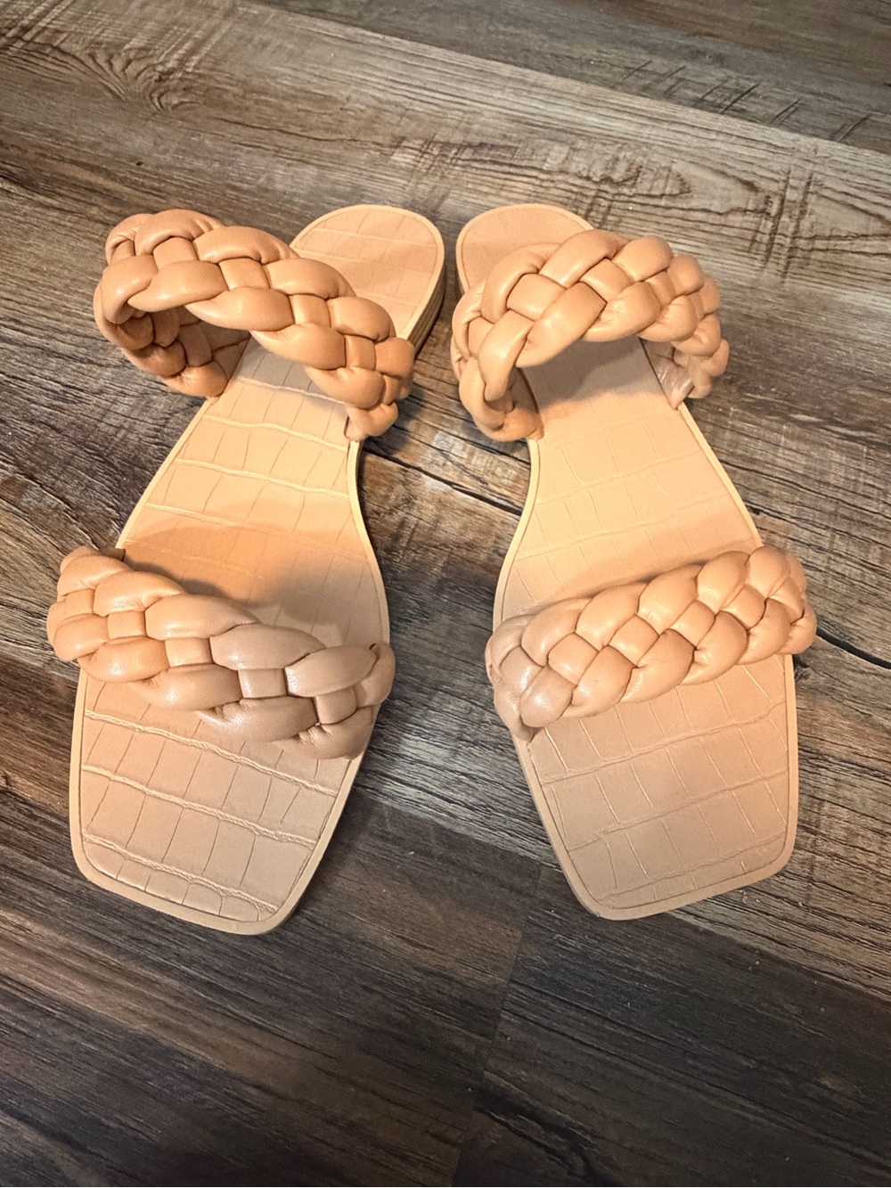 Braided Double-Strap Women's Slide Sandals - Tan